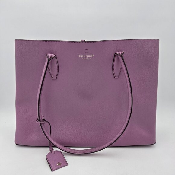 Kate Spade Large Leather Tote Handbag Pink Mauve Gold Hardware Bag Tag Violet - Picture 1 of 13